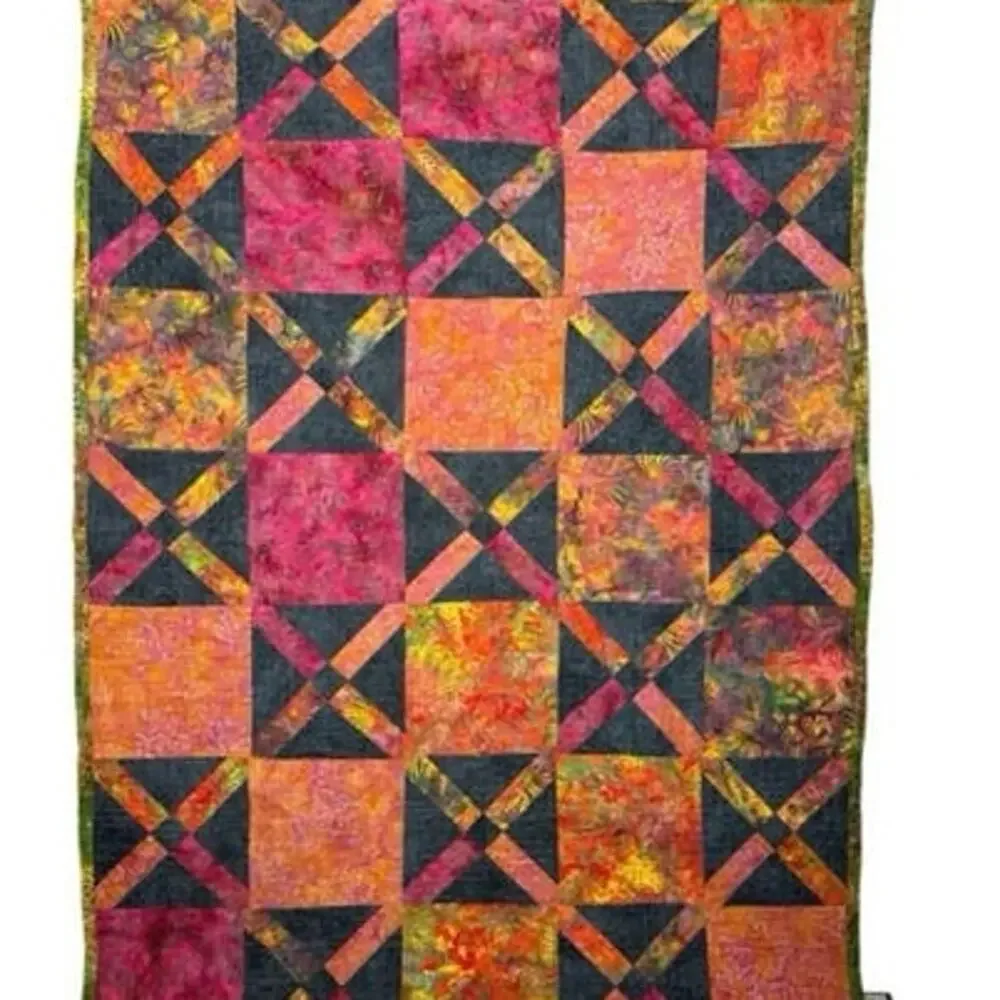 Handmade Fall Quilt Throw – Reversible Orange Pink Black Lap Blanket 58x41
